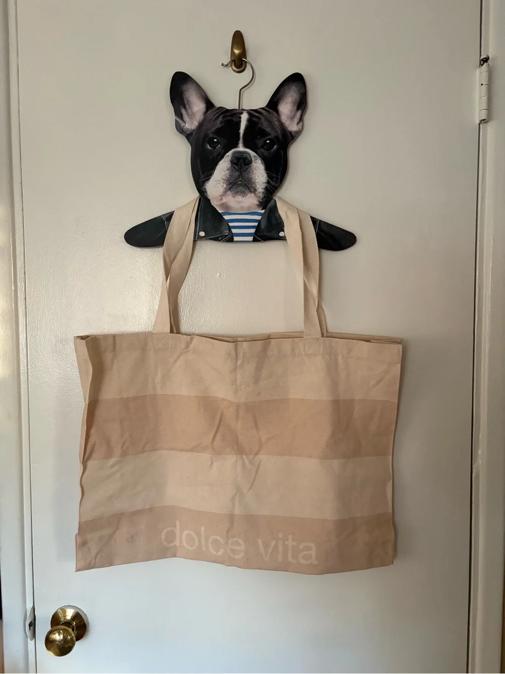 Dolce Vita Beige Stripe Canvas Tote Bag
